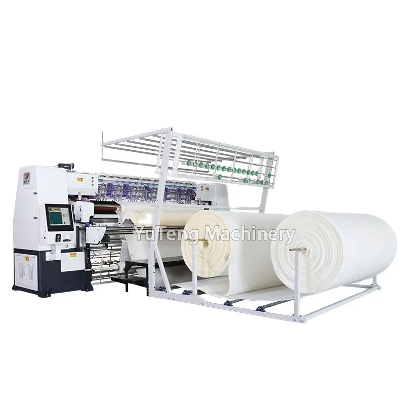 ২৪৫০মিমি কুইল্টিং প্রস্থ, ১০০-১০০০ RPM গতি এবং ৮ সেমি সর্বোচ্চ পুরুত্ব সহ স্বয়ংক্রিয় কম্পিউটারাইজড কুইল্টিং মেশিন
